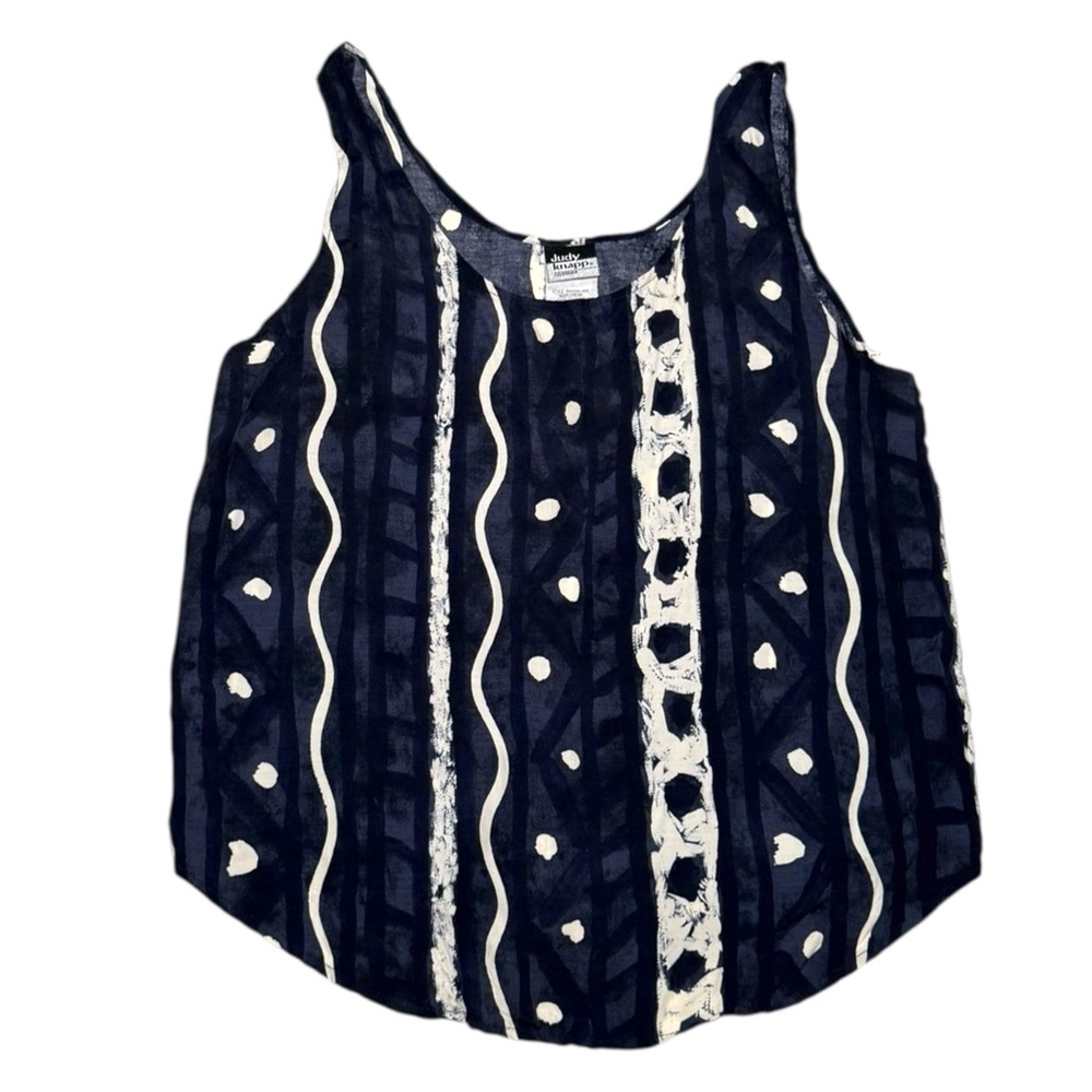 VTG‎ Judy Knapp Tank Navy White abstract Patterned sleeveless M festival USA